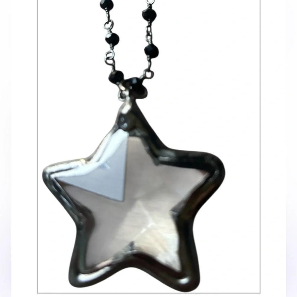 Glass Star Pendant Necklace with Black Beads